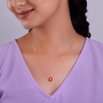 Golden Red Flower Power Pendant with Link  Chain