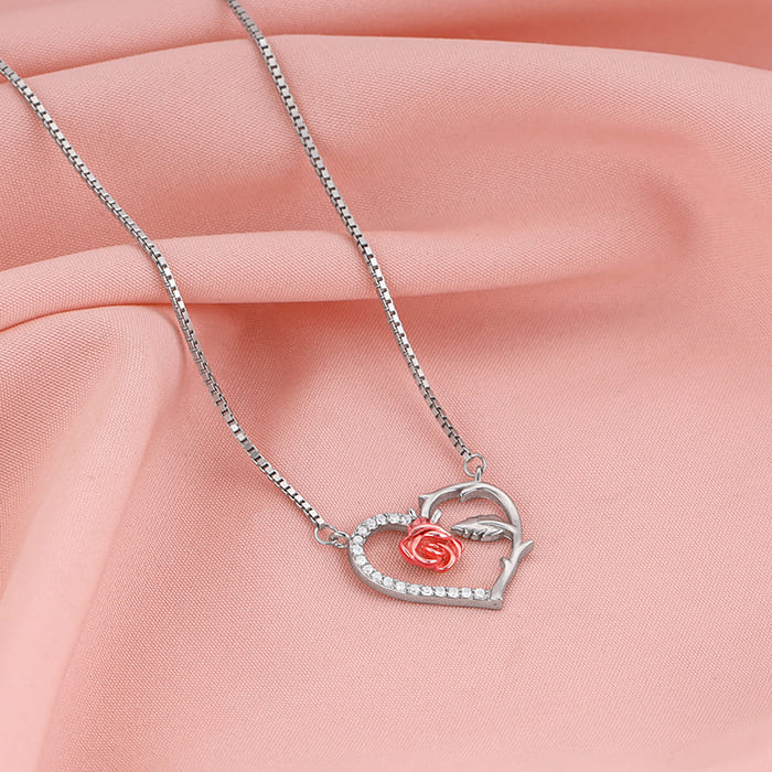 Rose Gold and Silver Heart of Rose Garden Necklace