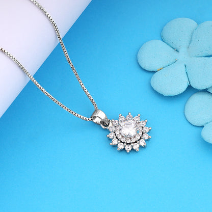 Silver Celestial Floral Pendant With Box Chain