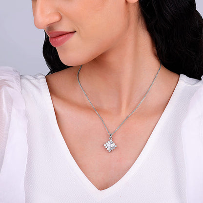 Silver Rhombus Shine Pendant With Link Chain