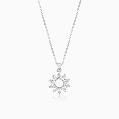 Silver Zircon Sunshine Pendant With Link Chain