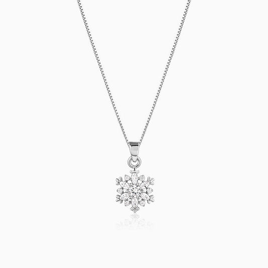 Silver Snowflake Pendant With Box Chain