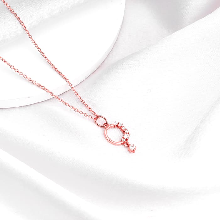 Rose Gold Circular Drop Pendant With Link Chain