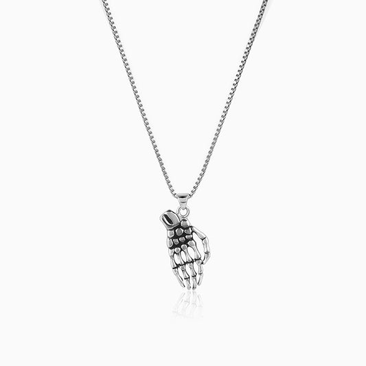 Oxidised Silver Skeletal Hand Pendant With Box Chain For Him