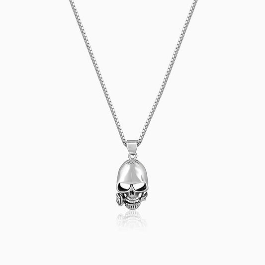 Oxidised Classic Skull Pendant With Box Chain For Him