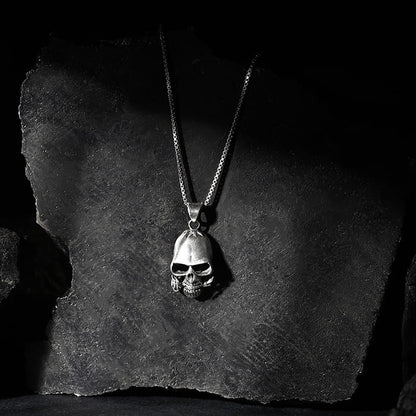 Oxidised Classic Skull Pendant With Box Chain For Him