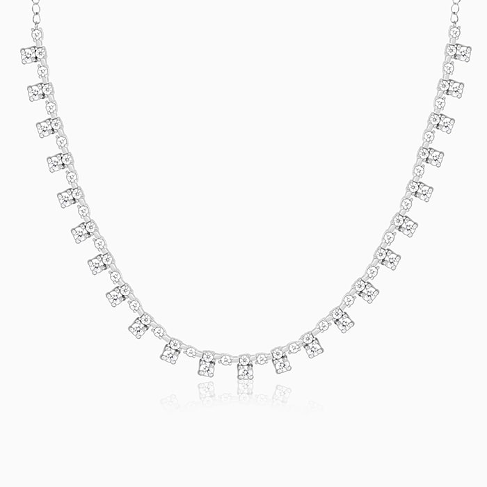 Silver Zirconia Square Necklace