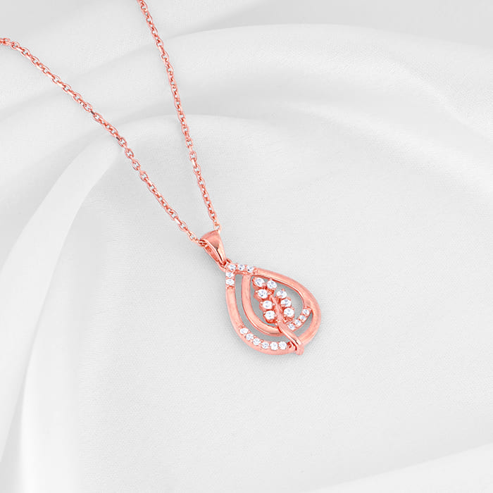 Rose Gold Leaf Ritz Pendant With Link Chain