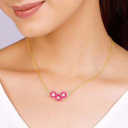 Golden Pink Brahma Kamal Necklace