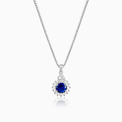 Silver Sapphire Floral Pendant With Box Chain