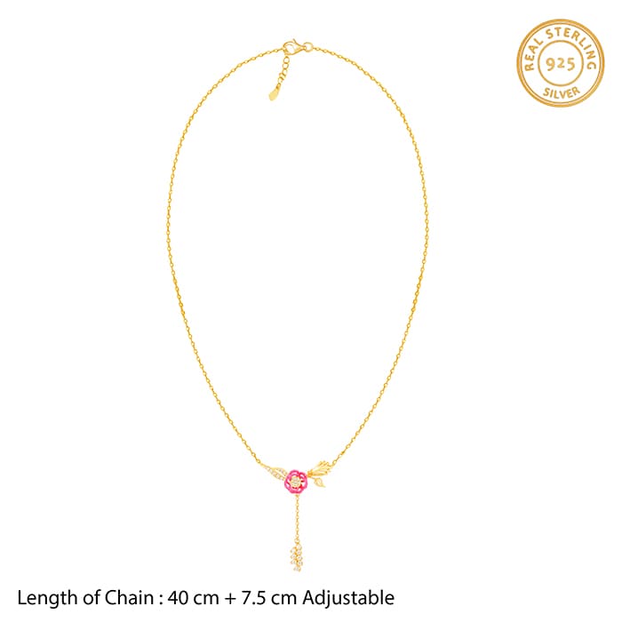 Golden Pink Brahma Kamal Lariat Necklace