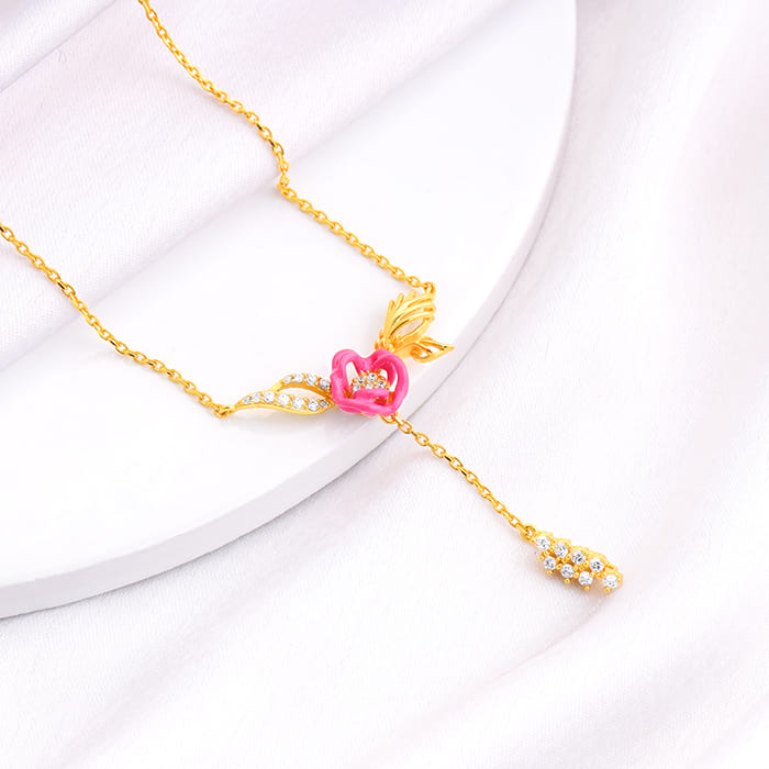 Golden Pink Brahma Kamal Lariat Necklace