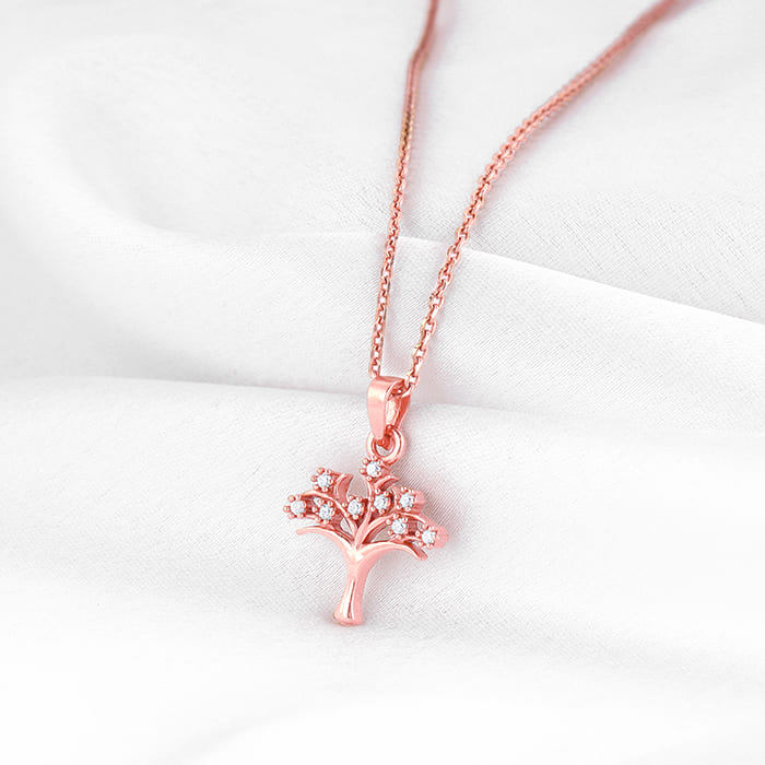 Rose Gold Treeful Pendant With Link Chain