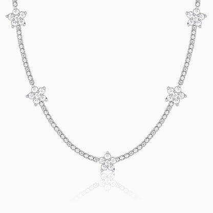 Silver Zirconia Floral Necklace