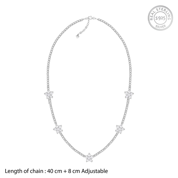 Silver Zirconia Floral Necklace