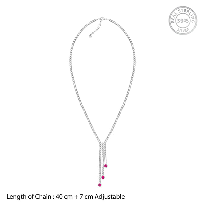 Silver Pink Lariat Necklace