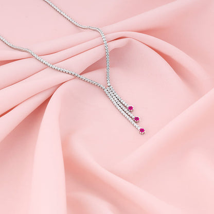 Silver Pink Lariat Necklace