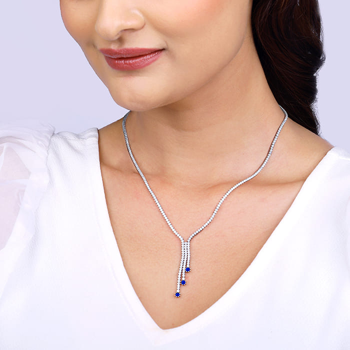 Silver Blue Lariat Necklace