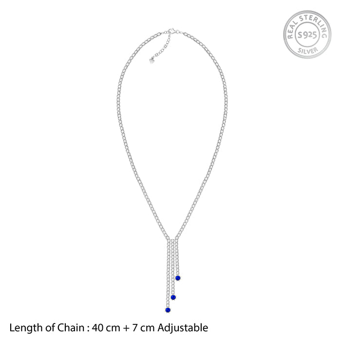 Silver Blue Lariat Necklace