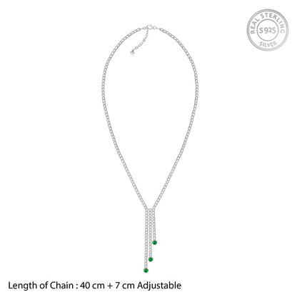 Silver Green Lariat Necklace