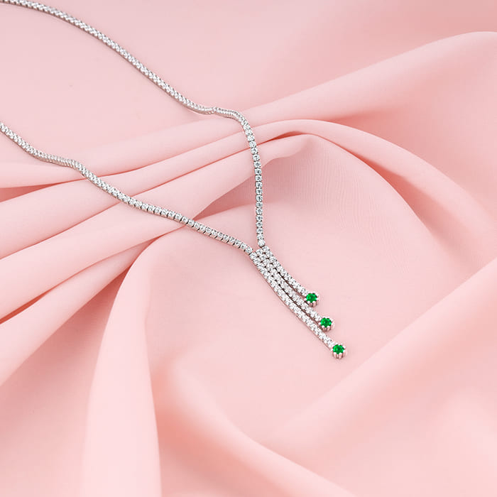 Silver Green Lariat Necklace