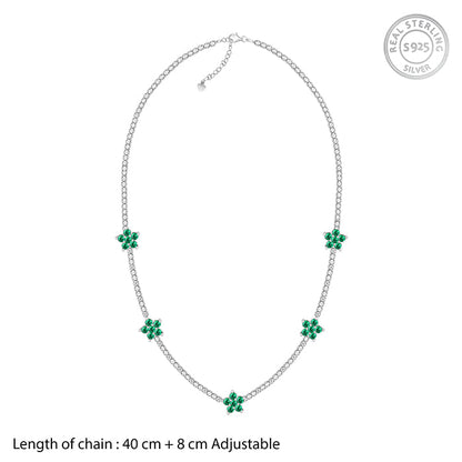 Silver Green Floral Necklace