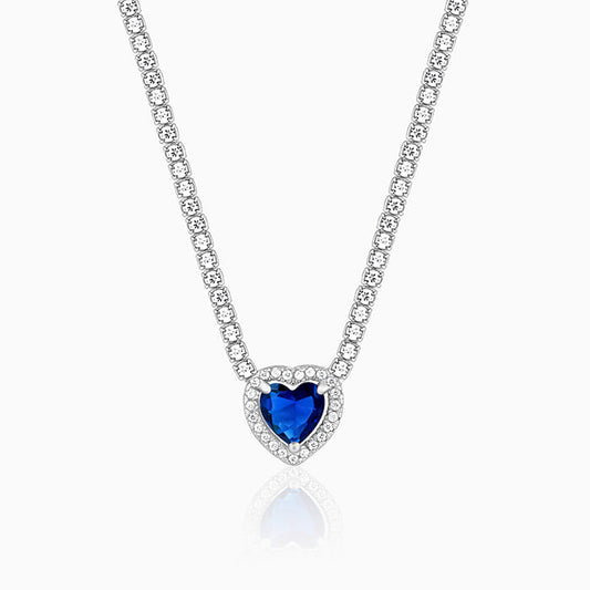 Silver Solitaire Blue Heart Necklace