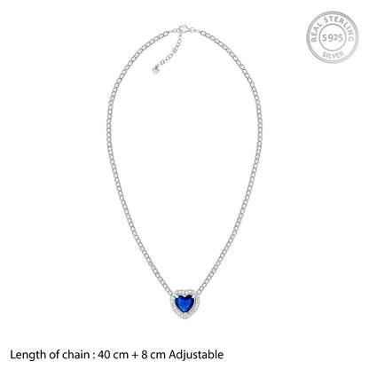 Silver Solitaire Blue Heart Necklace