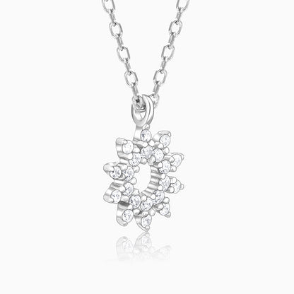 Sliver Sparkling Floral Pendant With Link Chain