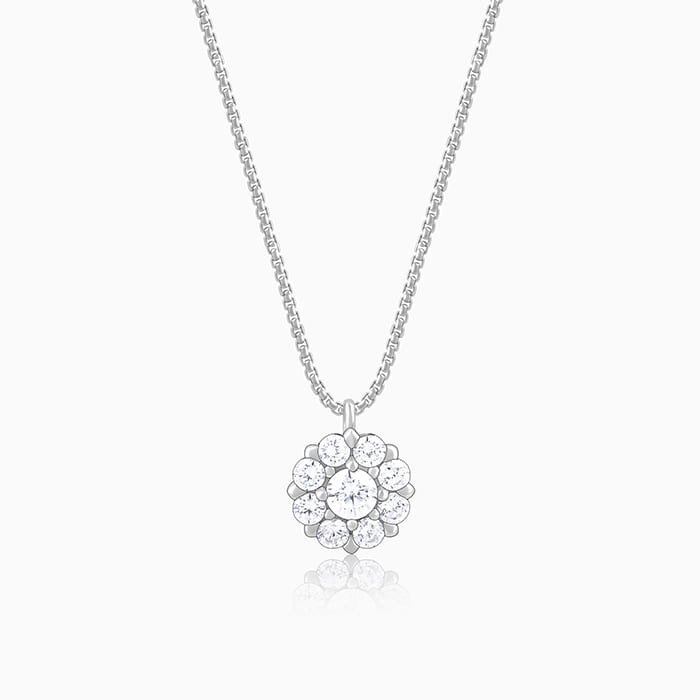 Silver Twofold Solitaire Pendant With Link Chain