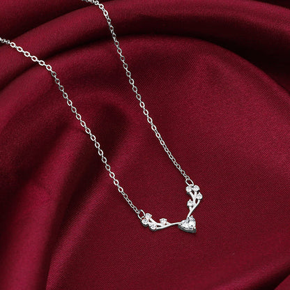 Silver Deer Heart Zircon Necklace