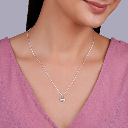 Silver Crown Delight Pendant With Link Chain