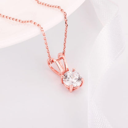 Rose Gold Zircon Pendant with Link Chain