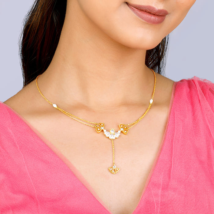 Golden Elegant Eyebright Lariat Necklace