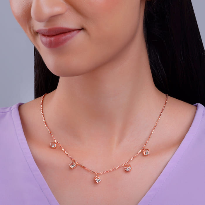 Rose Gold Cubic Crystal Necklace GIVA Jewellery