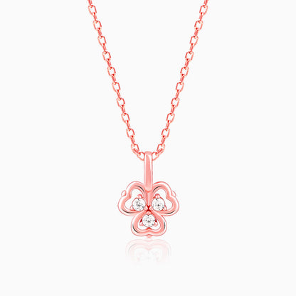 Rose Gold Three Leaf Clover Pendant With Link Chain