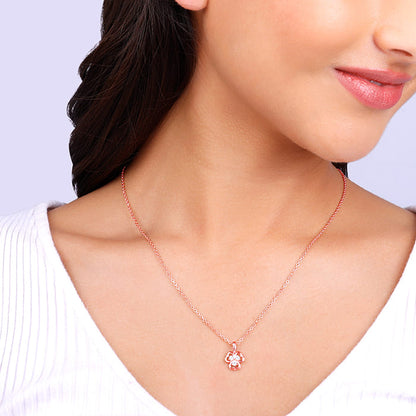 Rose Gold Three Leaf Clover Pendant With Link Chain