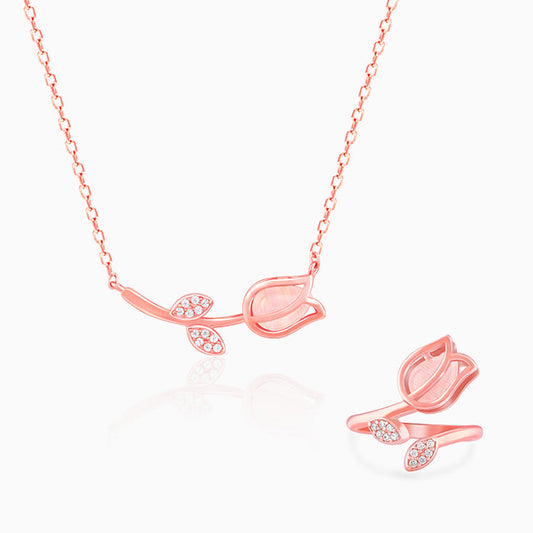 Rose Gold Pink Quartz Flower Set of Two