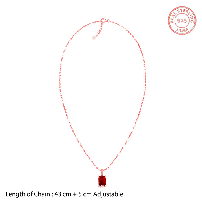 Rose Gold Red Baguette Pendant with Link  Chain