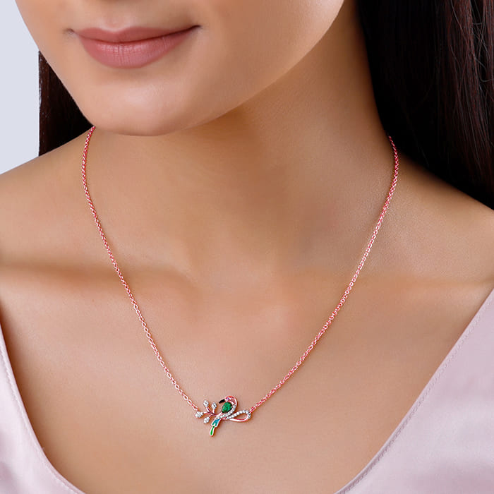 Rose Gold Woody Bird Necklace