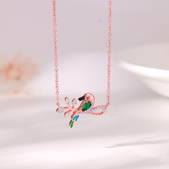 Rose Gold Woody Bird Necklace