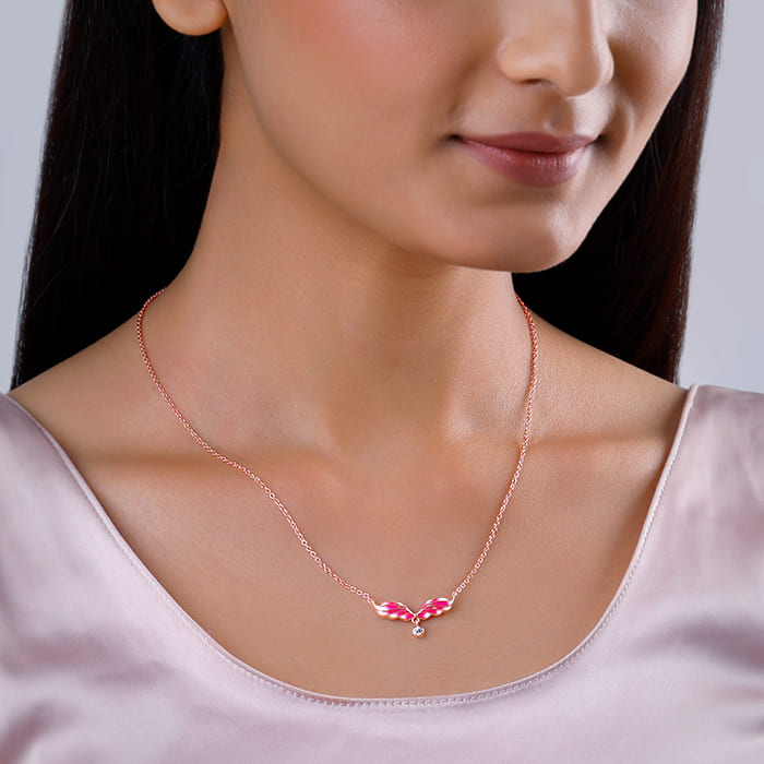 Rose Gold Fluffed Wing Necklace