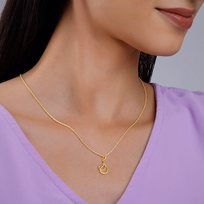 Golden Dual Pear Pendant with Link Chain