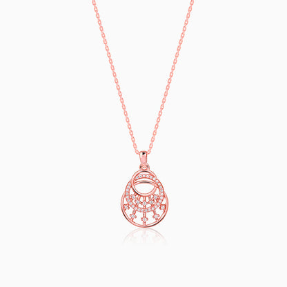 Rose gold pendant with link chain and zircon accents