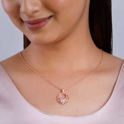 Rose Gold Crescent Affair Pendant With Link Chain