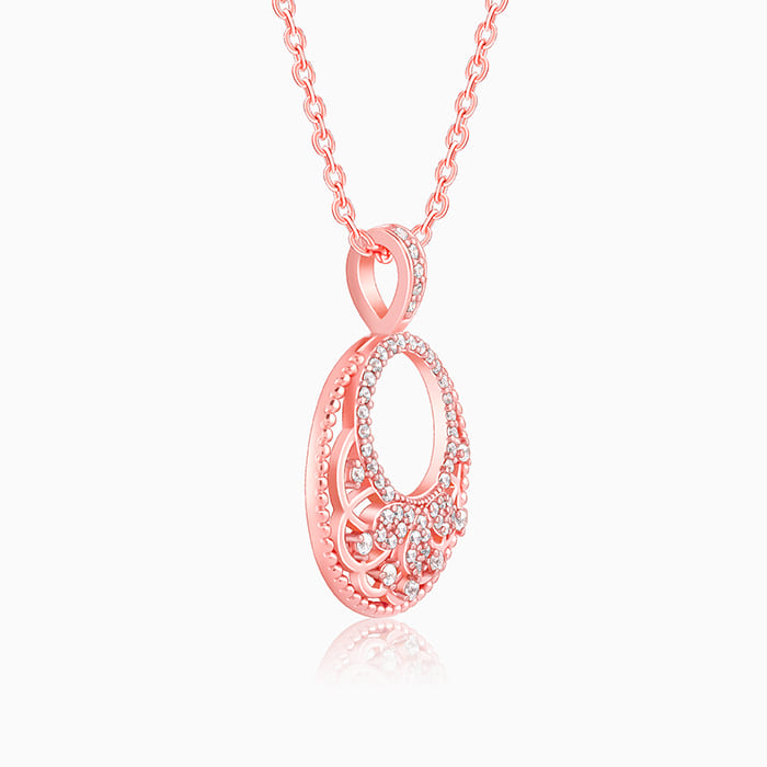 Rose Gold Crescent Affair Pendant With Link Chain