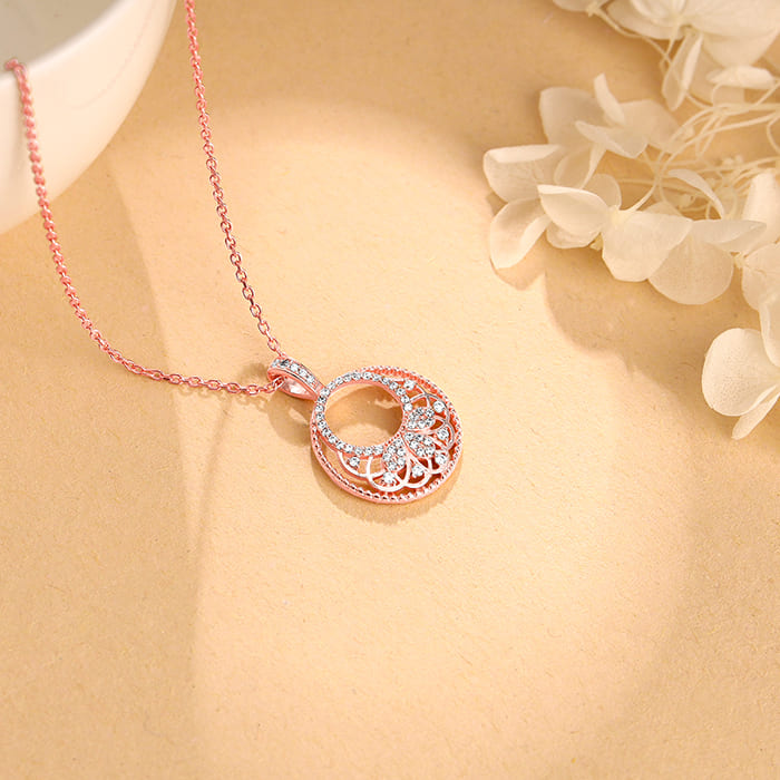 Rose Gold Crescent Affair Pendant With Link Chain