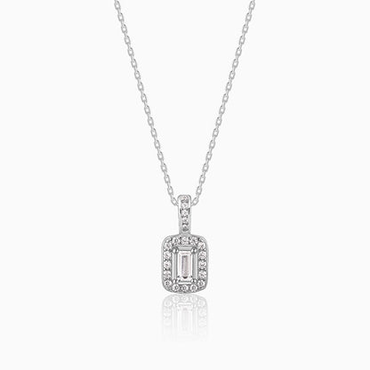 Silver Sparkling Zirconia Pendant With Link Chain