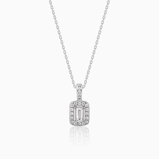 Silver Sparkling Zirconia Pendant With Link Chain