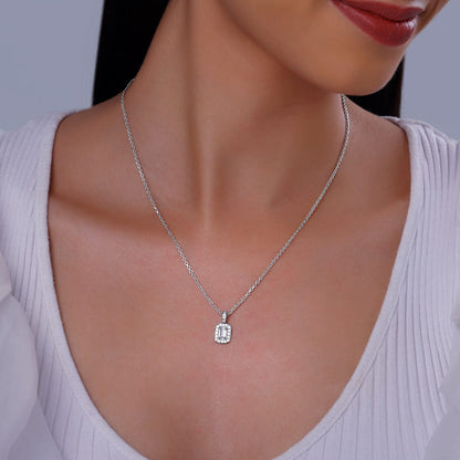 Silver Sparkling Zirconia Pendant With Link Chain